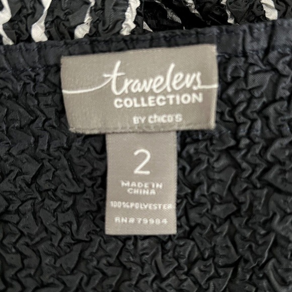 Chicos Sweater Womens Large 2 Black White Stripe Crinkle Cardigan Career Travel - Picture 7 of 8